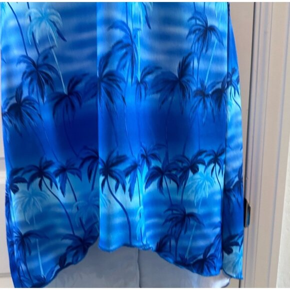 Halter Neck Blue Palm Tree Print Dress By Lipstick Damore - Picture 7 of 9